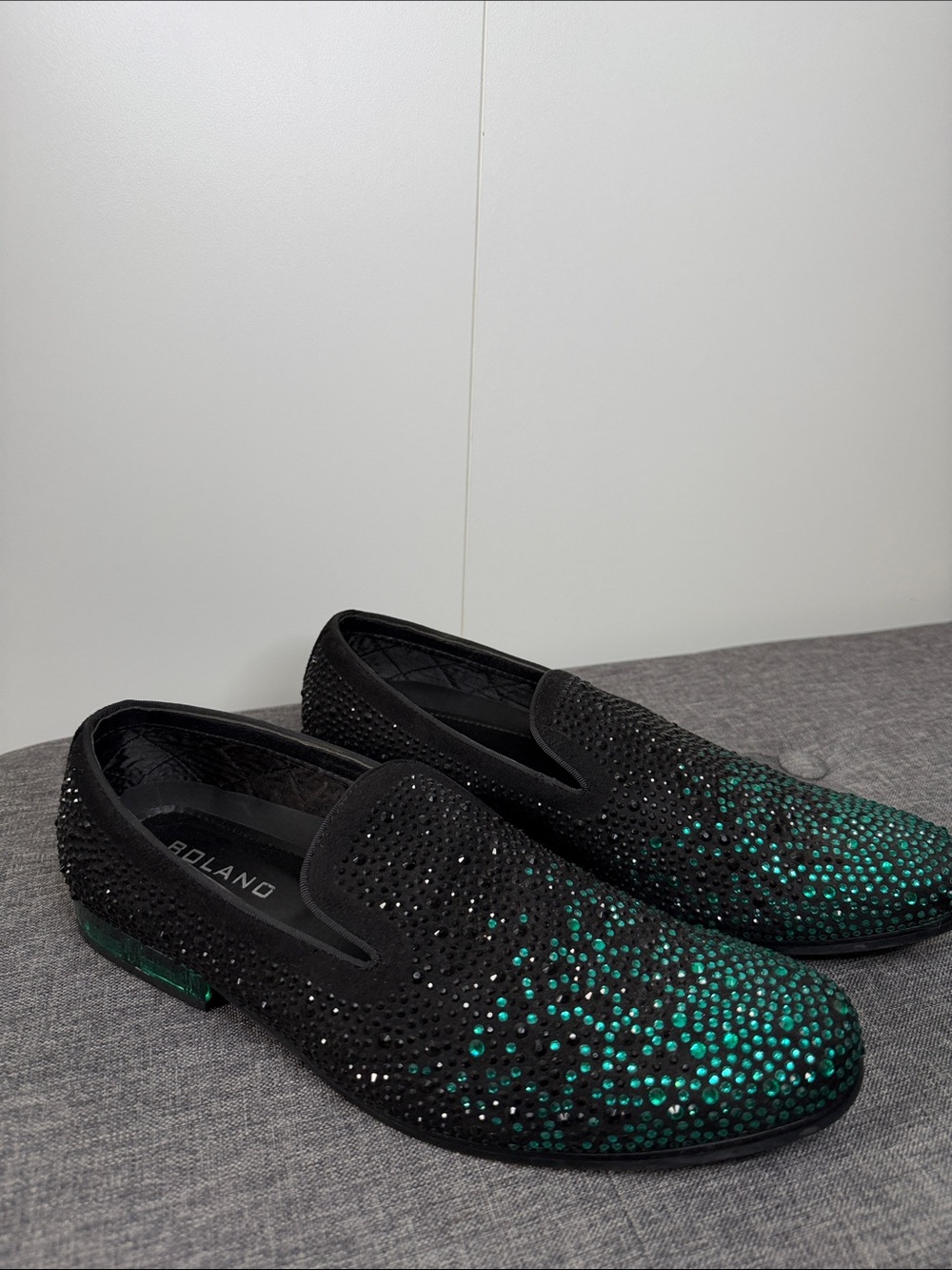 Bolano Men's Black Slip-On Loafers with Gems And Crystal Heel